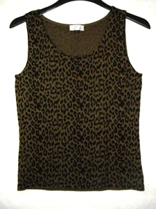 Tahari Arthur S Levine Tank Top Women 6 Brown Black Animal Print Knit Wool Bend - Picture 1 of 7