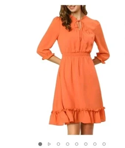 Allegra K Women's Layered Ruffle Hem 3/4 Sleeves Smock Chiffon A-Line Dress sz M - Picture 1 of 8