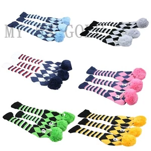 New 3pcs Pom Pom Knit Headcover Long Neck Driver Fairway Woods Head Cover - Picture 1 of 18