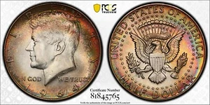 1964 Kennedy Half Dollar PCGS MS64 Goldshield 35th Anniversary Rainbow Toned - Bild 1 von 6