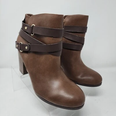 Material Niña Botines Mujer 7.5 Marrón Cremallera Correas Imitación Cuero Botas Bloque Zapatos Foto 1 de 4