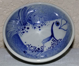 Asian Inspired Ceramic Pottery Bowl with Koi Fish Design Handmade & Signed - Picture 1 of 8
