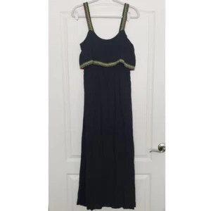 Ya Los Angeles Black Embroidered Maxi Dress Size L Boho Beachy Resort Vacation - Picture 1 of 5