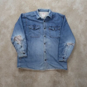 Levi's Fleece Lined Denim Shirt Men's XL Distressed Rip Long sleeve button front - Picture 1 of 14