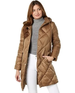 MICHAEL KORS Women's SZ S Hooded Quilted Puffer Jacket Coat Gold Lightweight NEW - Picture 1 of 11
