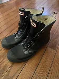 Hunter Bormio Navy Blue Rubber Combat Rain Boots Sz 8 - Picture 1 of 7