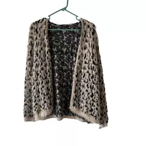 XOXO Women's Size Medium Leopard Spot Fuzzy Open Front Cardigan Sweater - Picture 1 of 8