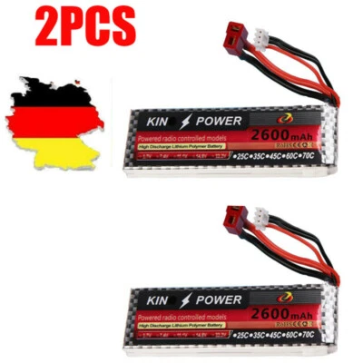 2x 2600mAh 7,4V Batterie 25C Lipo Akku T Stecker für WLtoys 1/14 144001 RC Auto  - Bild 1 von 4
