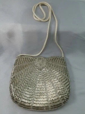 Vintage Handmade White, Silver Beaded Purse Clutch Shoulder Bag Formal Accessory - Image 1 of 4