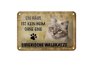 Blechschild 18 x 12 cm Katzen Schild: Sibirische Waldkatze - Picture 1 of 2