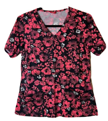 Scrub Top Woman’s Dickies Small V Neck Bottom Detail Multiple Pockets Medical - Image 1 of 4