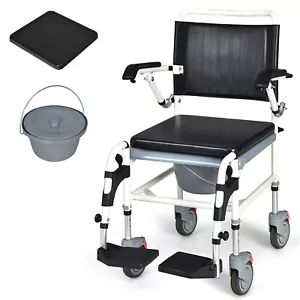 4-in-1 Bedside Commode Chair w/ Wheel Commode Wheelchair with Detachable Bucket - Picture 1 of 11