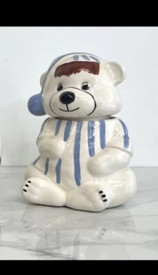 Bear Pjs Polar Pajama Woodland Cookie Biscuit Jar Ceramic Pink - 4 Dog Treats 2! - Image 1 of 4