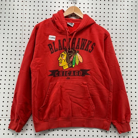 Chicago Black Hawks Hooded Sweatshirt Red Majestic Youth Large 20.5x25 Hoodie Cover