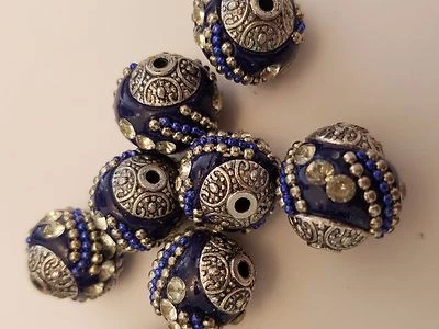 Handmade Indonesia Bead with Alloy Core, Red, Blue, green, Antique Silver, 15mm - Image 1 of 4