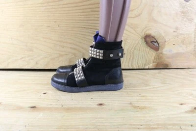 Botas Gianmarco Lorenzi 5.5 Negro Azul Cuero Oveja Forradas Tachonadas 36 Tobillo Foto 1 de 4