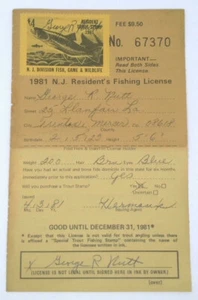 1981 New Jersey Resident Sport Fishing Stamp License Permit Tag..Free Shipping! - Picture 1 of 1