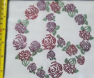 DIY Rose Peace Rhinestone Transfer Hot Fix Iron on Patch Motif Design Transfer - Picture 1 of 5