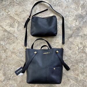 Steve Madden BHOME Black Satchel Shoulder Crossbody Bag + Small Pouch Gold NWT