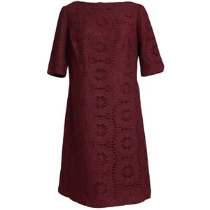 Adrianna Papell Boat Neck Short Sleeves Burgundy Shift Dress Size 8 NWT - Picture 1 of 11