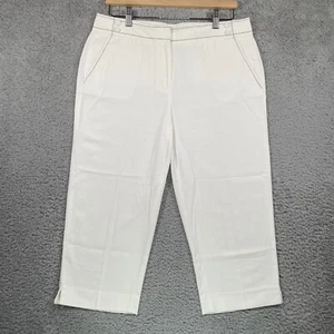 Talbots Womens Pants White Nautical Flat Front Straight Leg Mid Rise Pockets 10p - Picture 1 of 11