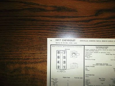 Chevrolet Chevelle Nova Monte Carlo y Camaro 1977 ocho 350 LM1 V8 tabla de puesta a punto Foto 1 de 4