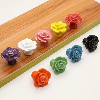 Vintage Ceramic Rose Flower Drawer Knob Pull Handle Door Cabinet Knobs DIY Decor - Image 1 of 4