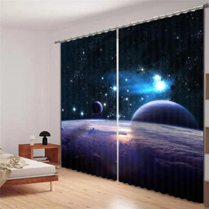 Dreamlike Starry Sky 3D Blockout Photo Curtain Print Curtains Fabric Kids Window - Imagen 1 de 8