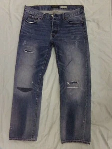 Aeropostale Mens Size 34x32 Straight Leg Blue Denim Distressed Button Fly Jeans - Picture 1 of 3