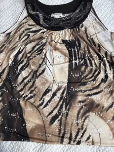 VINTAGE DressBarn USA Sleeveless 1X Blouse Beaded Sequined Animal Print Y2K WOW - Picture 1 of 17
