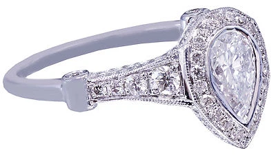 14K WHITE GOLD PEAR SHAPE DIAMOND BEZEL SET ENGAGEMENT RING HALO BRIDAL  2.05CT - Image 1 of 4