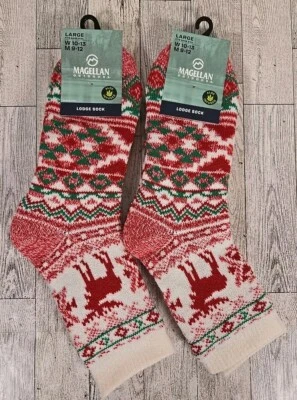 Calcetines Magallanes GRANDES Calcetines Lodge Rojo Fair Isle Zapato Reno Talla 10-13 Lote de 2 Foto 1 de 4