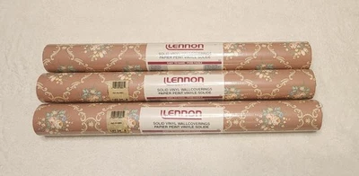 3 Bolts Rolls Lennon Wallpaper WallCoverings Rolls Pink Floral Ribbon Stripe - Image 1 of 4