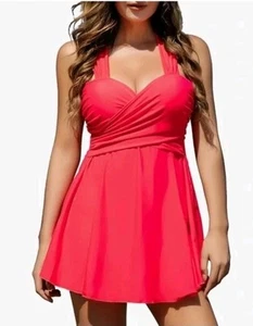 NWT Cocopear 4XL Swimdress Boyshorts Bulit In Bra Pink - Picture 1 of 9