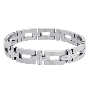 Men Women 12MM Stainless Surgical Steel Bar & Cross Link Bracelet 8" Bike Chain - Picture 1 of 1