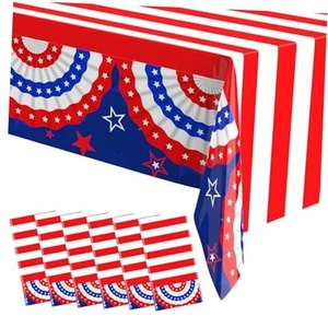 6 Pcs 54" x 108" Patriotic Plastic Tablecloths 4th of July Table Covers - Picture 1 of 7