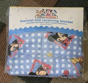 Vintage Disney Babies Mickey Minnie Thermal Knit Receiving Blanket 30"x36" New - Picture 1 of 6