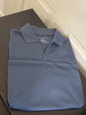 Via Europa Polo Shirt Mens Small Gray Blue Stripe Collar Zip Golf  - Image 1 of 3