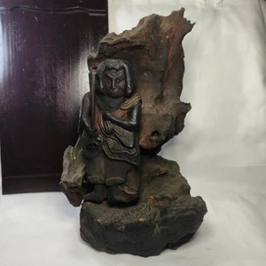 Holzschnitzerei Fudo Myoo H6x4,7 Zoll Japan Antike Buddhistische Statue Kunst mit Box - Bild 1 von 10