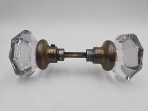 Pair Of 8 Point/ Octagonal Glass/ Crystal Antique Doorknobs Silvered Centers - Picture 1 of 3