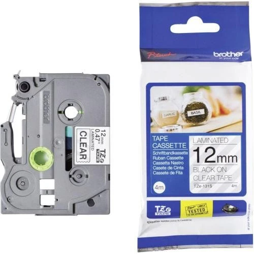 Brother Genuine TZe131 Labelling Tape Black on Clear, 12mm wide, 8m long for - image 1 of 1
