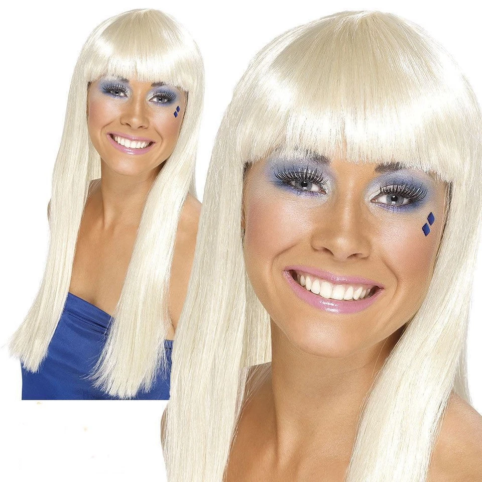 Peluca Larga Rubia Años 70 Música Retro Damas Vestido Elegante Accesorio Foto 1 de 1