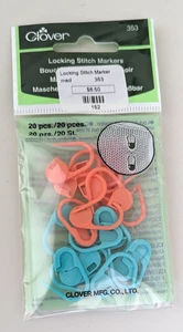 Clover Art. 353 Medium Locking Stitch Markers 20 count Color Coded DS - Foto 1 di 2