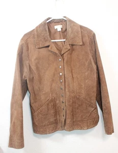 Christopher & Banks Chaqueta Grande Gamuza Cuero Tostado Botón Cuello Frontal Mujer - Imagen 1 de 11