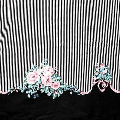 Tela a rayas ramo rosa margarita reino rosa borde floral vintage años 90 Foto 1 de 4