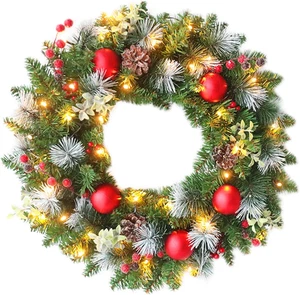 LED Weihnachtskranz Mit Lichter,Adventskranz Künstlich Mit Lichtern,Türkranz  - Bild 1 von 12