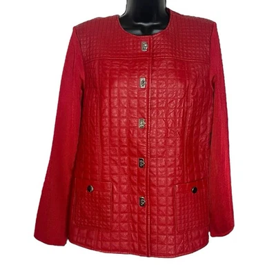 VTG Y2K PETER NYGARD RED LEATHER JACKET QUILTED KNIT BACK SLEEVES DRESSY M VGUC - Image 1 of 4