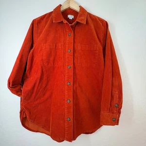 Vtg J Crew Corduroy Shirt Shacket Women MP Orange Button Front Pockets Oversized - Picture 1 of 12