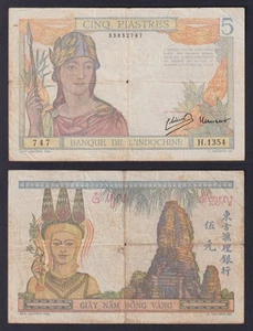 Banconota Indocina Francese 5 piastres 1946 P.-55c BB-/VF- - Imagen 1 de 1