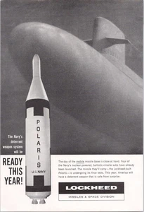 Anuncio impreso original 1960 Lockheed Polaris Missile Marina de los Estados Unidos negro blanco - Imagen 1 de 1